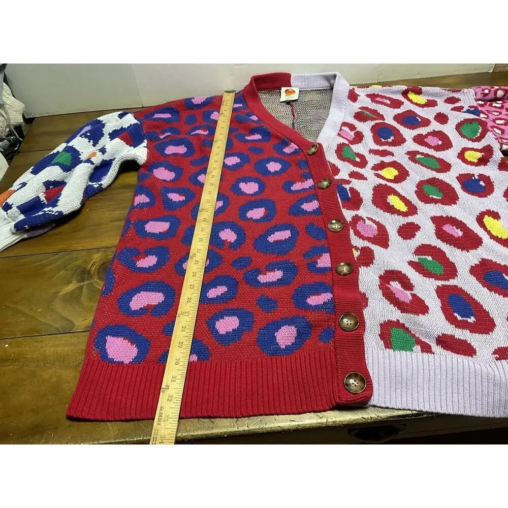Farm Rio Leopard Pop Cardigan Size XL Colorful Cotton Oversized Bohemian - Picture 8 of 12